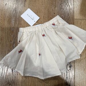 Wolf & Rita Cream Pleated Skirt with Red Embroidery